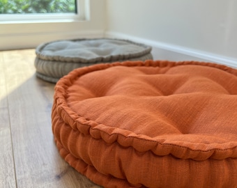 Cojín redondo de cáñamo relleno de fibra de cáñamo en tela de lino natural, cojín orgánico para silla de suelo, almohada de meditación, tamaño personalizado