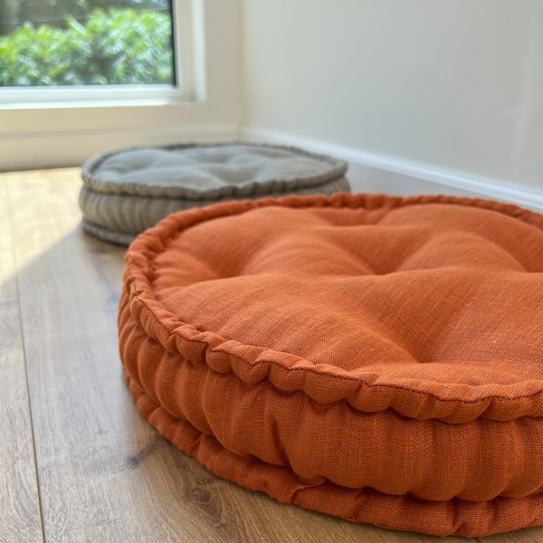 Cojín redondo de cáñamo relleno de fibra de cáñamo en tela de lino natural, cojín orgánico para silla de suelo, almohada de meditación, tamaño personalizado