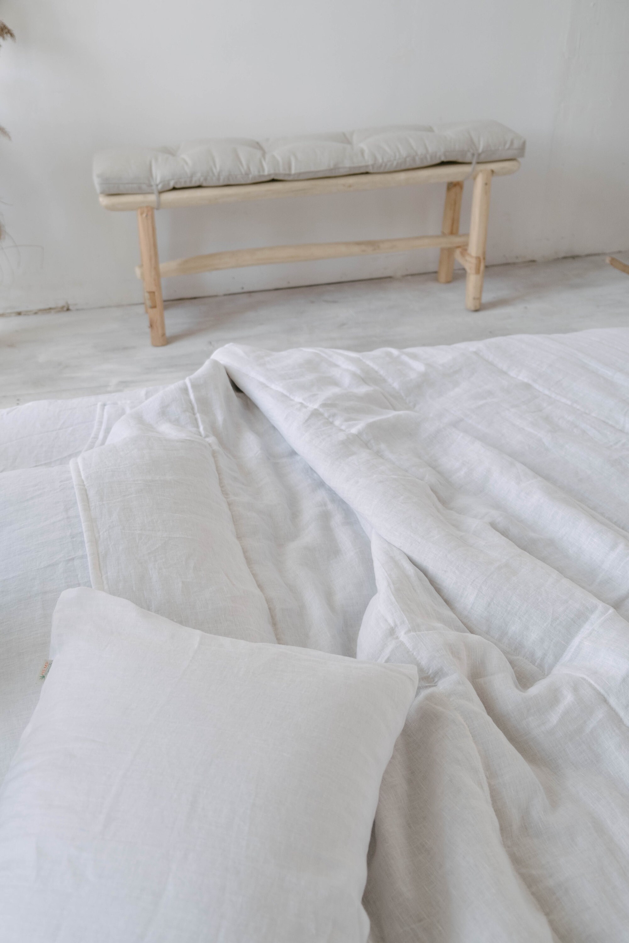 ホワイトヘンプリネンブランケット ストライプキルト リネン生地