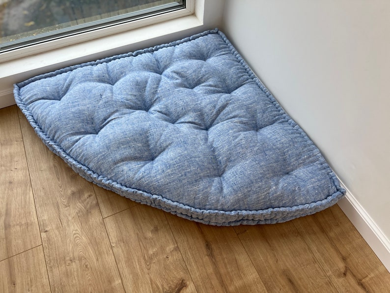 Hemp Reading nook cushion Hemp fiber in Blue Linen fabric / Floor cushion / Window cushion custom made size image 7