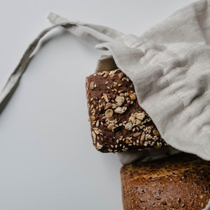 Unique Hemp Linen Bread bag in natural non-dyed hemp fabric inside linen fabric outside storage bag / bread serving & storage basket image 4