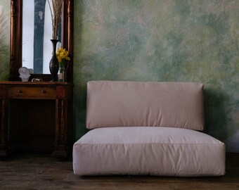 Hemp Floor set of Cushions in 100% cotton washable fabric: one 40"x29"x7.8" (100x75x20cm)+ back cushion 29"x16"x7.8" (80x40x20cm)