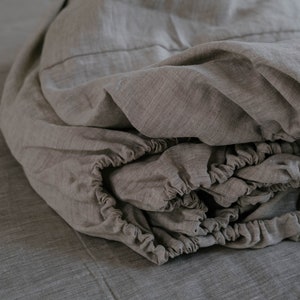 Linen Fitted Sheet Grey Undyed Unbleached Natural Gray Washed Fabric Queen Full, Twin, King Custom size image 1