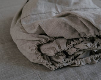 Linen Fitted Sheet Grey Undyed Unbleached Natural Gray Washed Fabric Queen Full, Twin, King Custom size