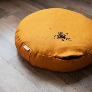 Coussin de sol en lin Zafu, écales de sarrasin, siège de yoga, coussin de méditation biologique, écales de sarrasin