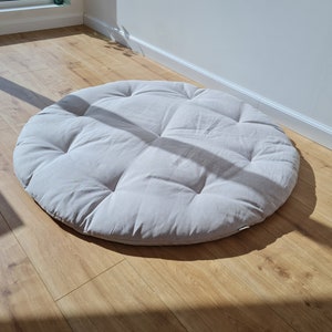 Hemp Linen 1&quot; (2.5 cm) thick Round Play Mat Filled HEMP Fiber in non-dyed linen fabric play Mat Activity Tummy time mat