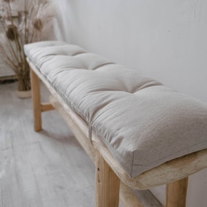 Natural Hemp Linen 10.5"x52" (27x132cm) Cushion with Ties filled organic Hemp Fiber in natural non dyed Linen Fabric Window Bench cushions