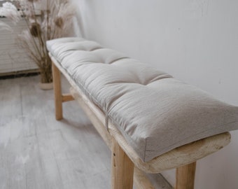 Natural Hemp Linen Cushion with Ties Custom Made filled organic Hemp Fiber in natural non dyed Linen Fabric Window Bench Mudroom cushions