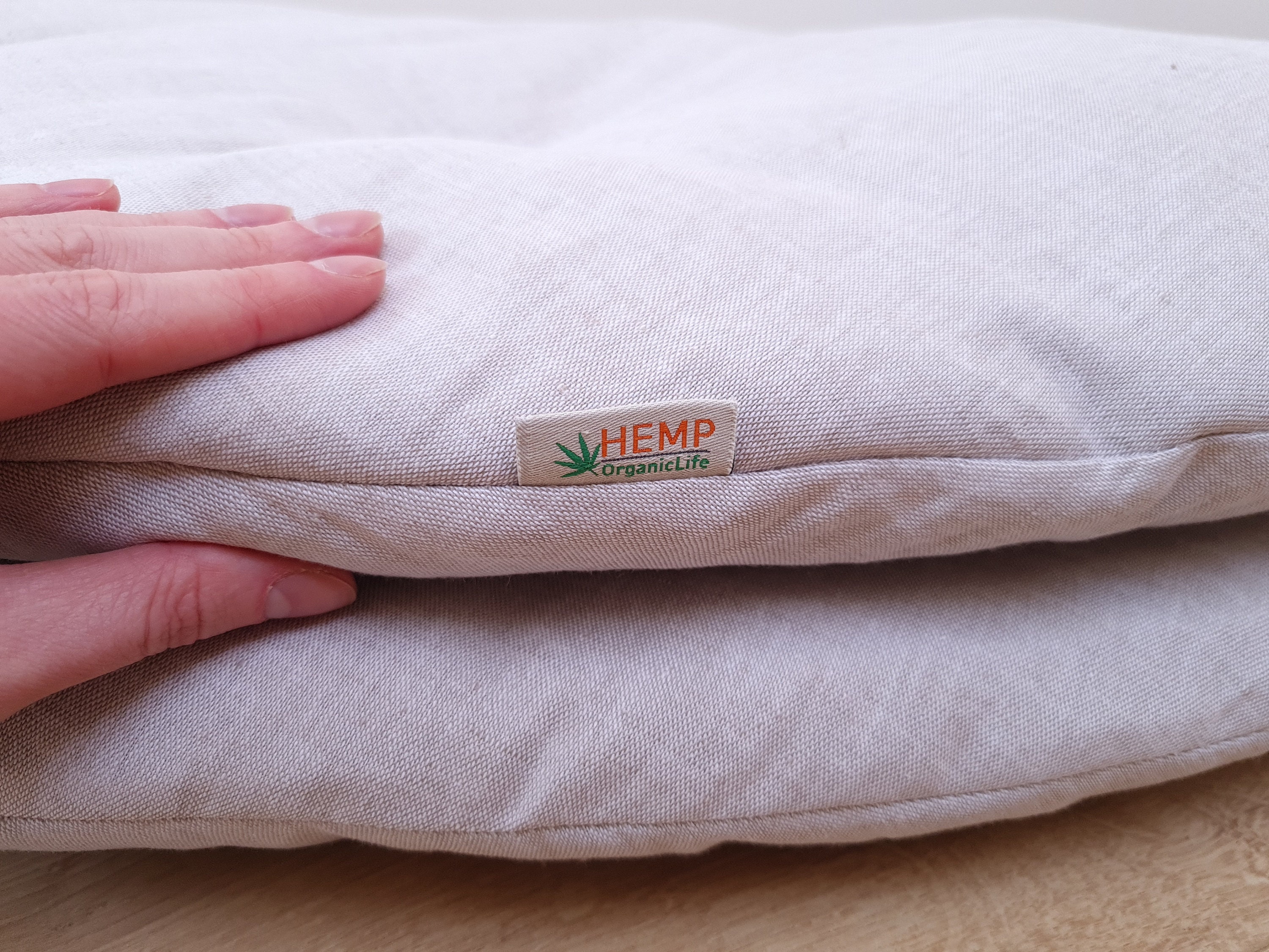 Hemp Linen 1" (2.5 cm) thick Round Play Mat Filled HEMP Fiber in non-dyed linen fabric play Mat Activity Tummy time mat
