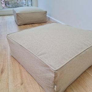 Unique HEMP Floor Cushion Marogan filled organic Hemp Fiber with removable Cover with zipper in natural linen fabric couch settee ottoman zdjęcie 6