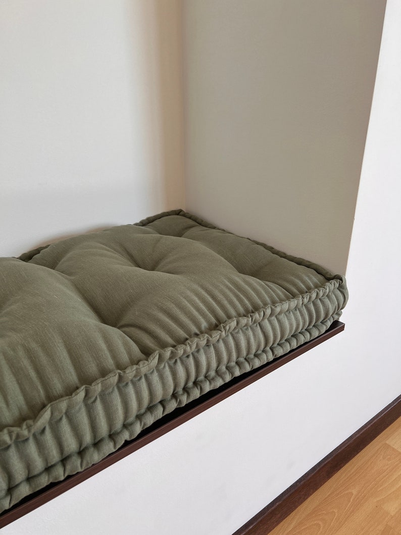 Hemp Custom made Window Mudroom Floor bench cushion filled organic hemp fiber in natural linen fabric unique all natural pillow zdjęcie 7