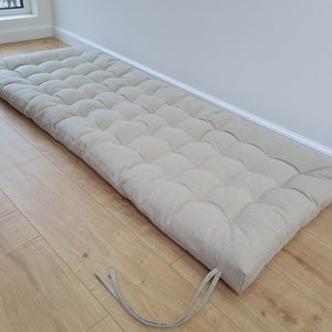 Cojín de lino de cáñamo con lazos relleno de fibra de cáñamo orgánico en tela de lino natural sin teñir, cojín para banco de ventana hecho a medida imagen 6