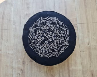 Borduurwerk Zafu-linnen vloerkussen met boekweitdoppen / biologisch meditatiekussen / zitkussen / meditatiekussen voor yogastudio