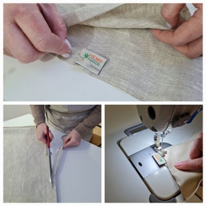 Cojín de lino de cáñamo con lazos relleno de fibra de cáñamo orgánico en tela de lino natural sin teñir, cojín para banco de ventana hecho a medida imagen 10