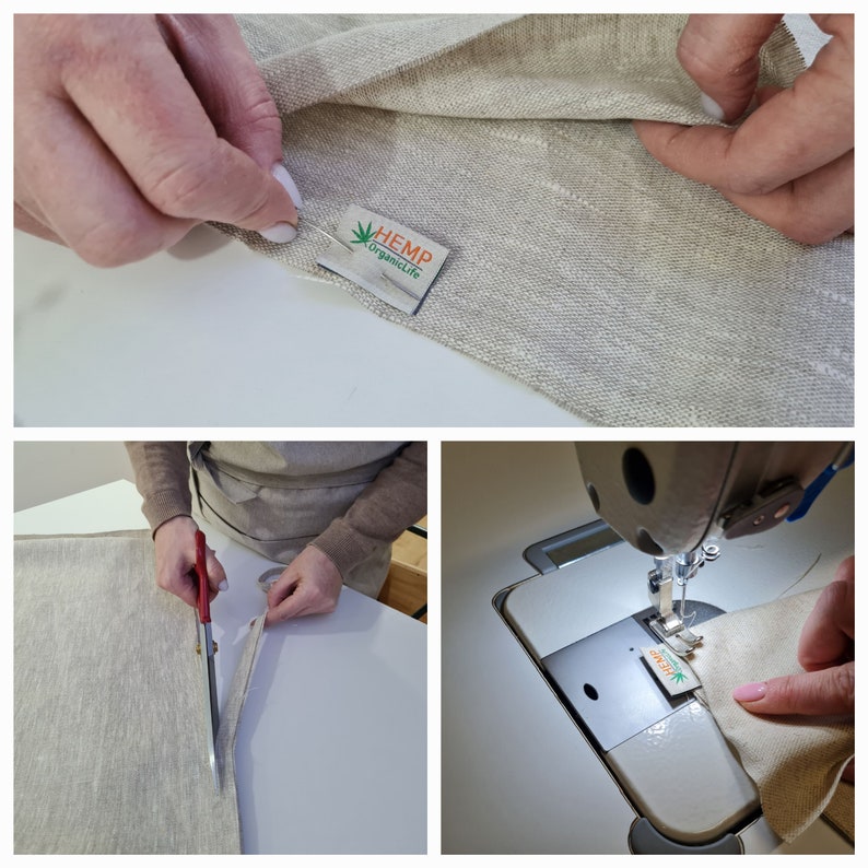 Cojín de lino de cáñamo con lazos relleno de fibra de cáñamo orgánico en tela de lino natural sin teñir, cojín para banco de ventana hecho a medida imagen 10