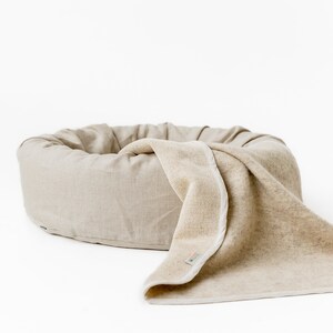 Cuna de cama para mascotas de lino de cáñamo redonda única con cubierta de lino natural no teñida lavable extraíble casa de fibra de cáñamo orgánica rellena regalo ecológico imagen 8