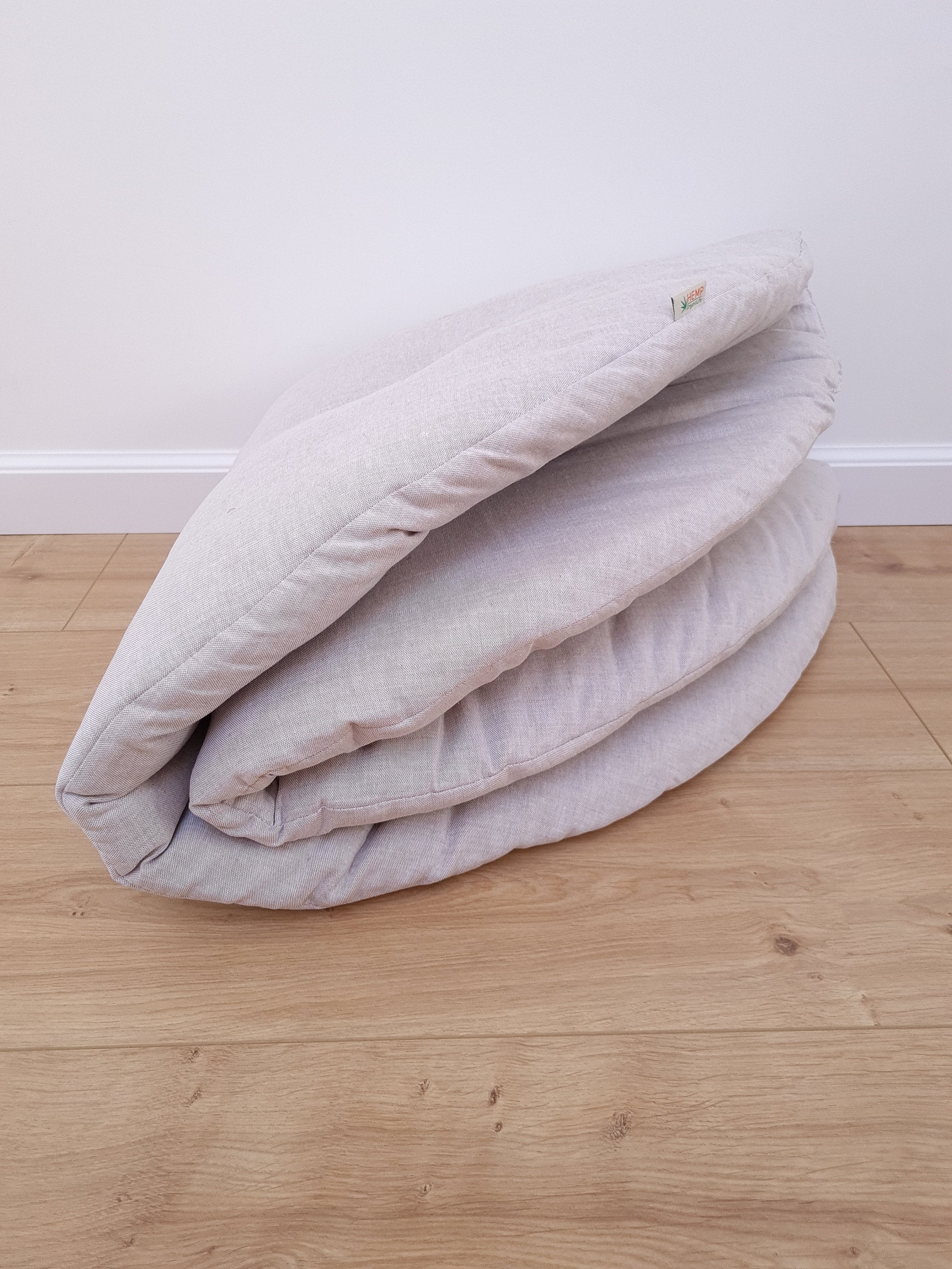Hemp Linen 1" (2.5 cm) thick Round Play Mat Filled HEMP Fiber in non-dyed linen fabric play Mat Activity Tummy time mat