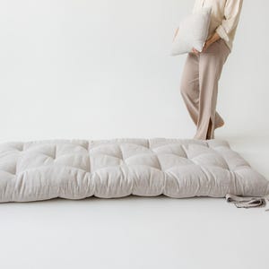 Hemp Linen shikibuton mat 3” thick organic mat with hemp fiber filler inside in natural non-dyed linen fabric