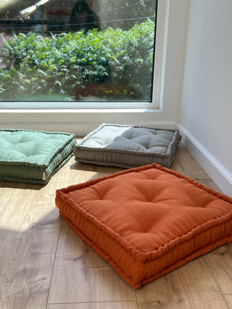 Hemp Linen Floor Cushion; 18x18 Ocher