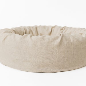 Cuna de cama para mascotas de lino de cáñamo redonda única con cubierta de lino natural no teñida lavable extraíble casa de fibra de cáñamo orgánica rellena regalo ecológico imagen 9