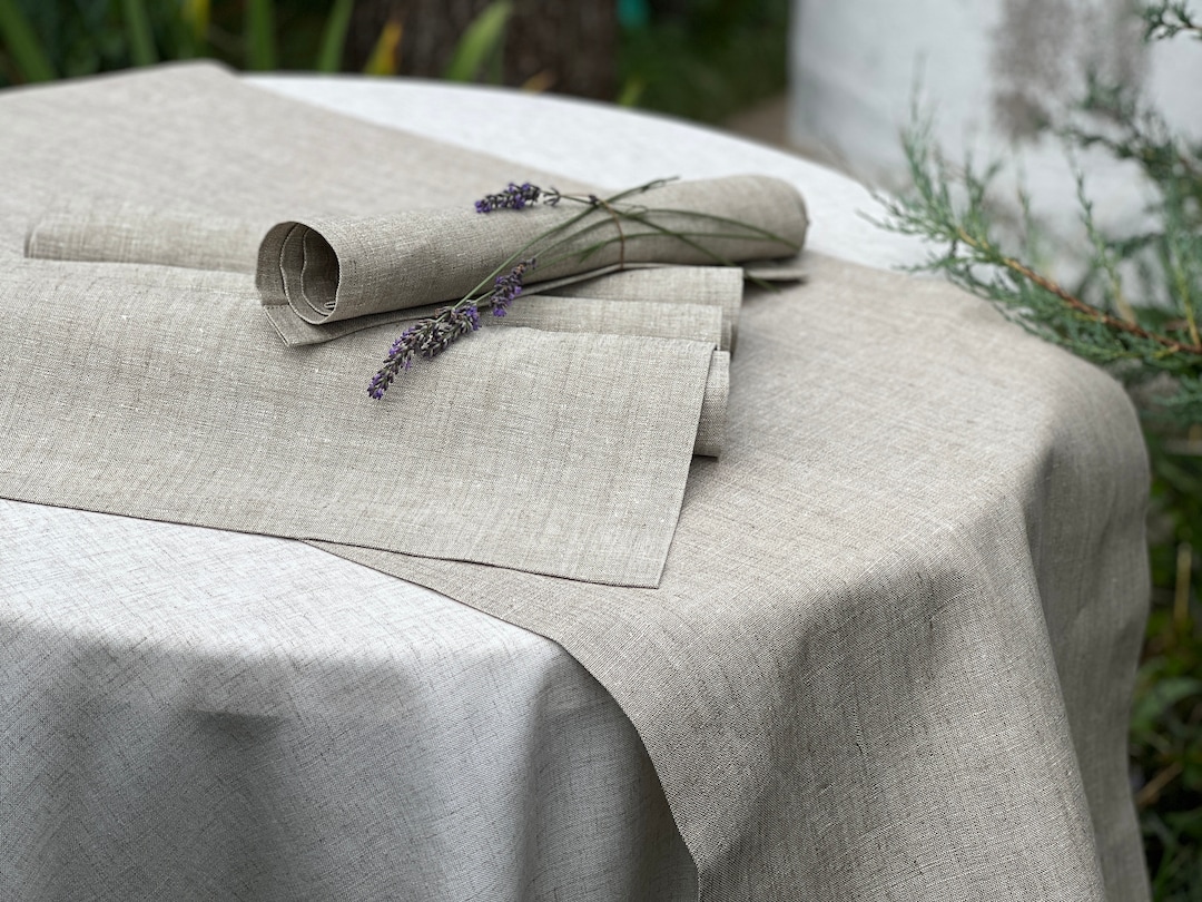 Linens In Table Setting Custom Linen Placemats Sets With Runner Natural Non-dyed Rough Linen ...