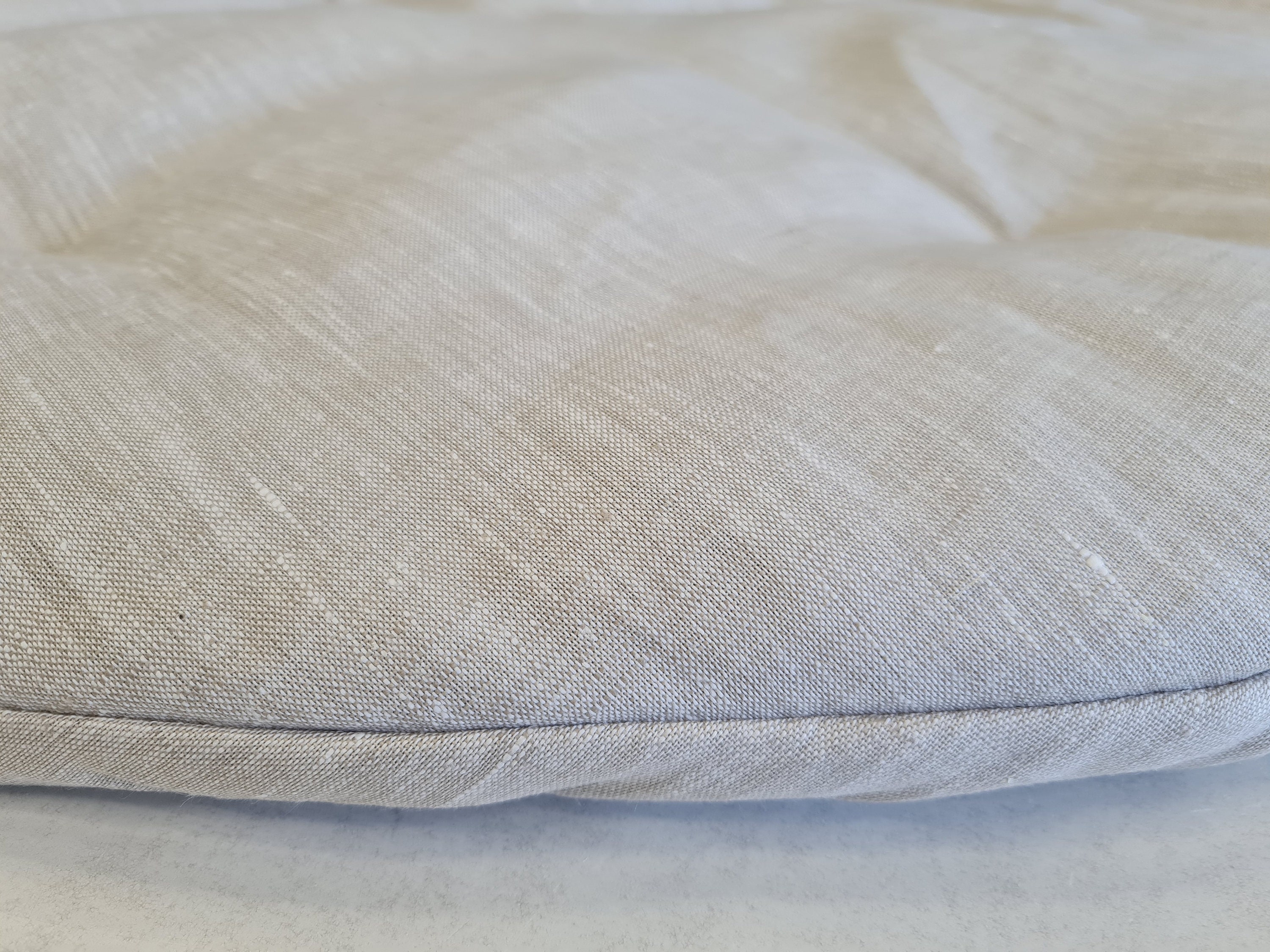 Hemp Linen 1" (2.5 cm) thick Round Play Mat Filled HEMP Fiber in non-dyed linen fabric play Mat Activity Tummy time mat