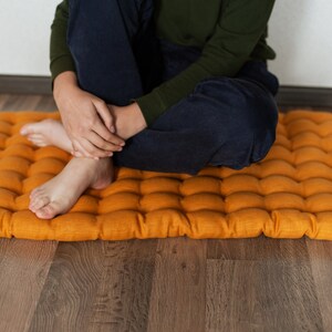 Mustard Linen Floor cushion with Buckwheat hulls 23"x35"/ Meditation cushion for Yoga studio/ zabuton Organic Massage Natural Pillow seat image 2