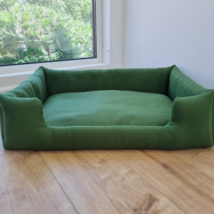 Natürliches Hanf Leinen Hundebett Grünes Leinen Stoff gefüllt mit Bio Hanf Füllung - Haustier Matte - Haus für Katzen Hunde Bio Geschenk für Hund