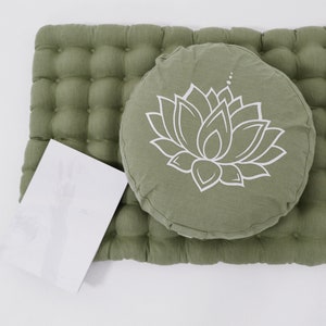 Lotos Meditation Set Zafu & Zabuton with Buckwheat hulls Meditation pillow Meditation cushion Meditation pouf Zen Meditation Space Yoga image 9