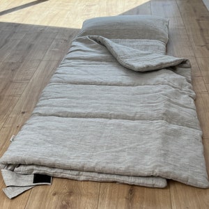 Sac de couchage en lin et chanvre pour la maternelle avec oreiller, tapis de sieste pour enfants, rembourrage en fibre de chanvre biologique, couette en lin, faite main