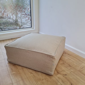 Unique HEMP Floor Cushion Marogan filled organic Hemp Fiber with removable Cover with zipper in natural linen fabric couch settee ottoman zdjęcie 2