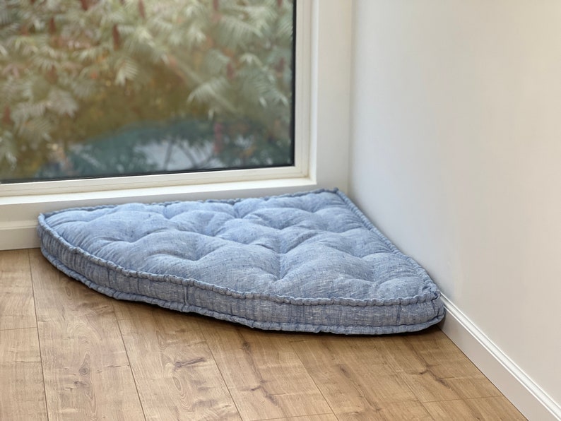 Hemp Reading nook cushion Hemp fiber in Blue Linen fabric / Floor cushion / Window cushion custom made size image 8