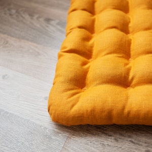 Mustard Linen Floor cushion with Buckwheat hulls 23"x35"/ Meditation cushion for Yoga studio/ zabuton Organic Massage Natural Pillow seat image 7