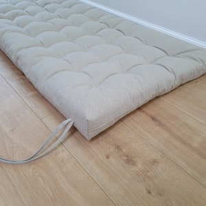 Cojín de lino de cáñamo con lazos relleno de fibra de cáñamo orgánico en tela de lino natural sin teñir, cojín para banco de ventana hecho a medida imagen 5