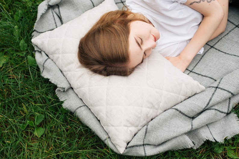 Hemp Linen pillow cover quilted by HEMP Organic fiber in natural non-dyed linen fabric Hemp cover for pillow Eco pillow image 8