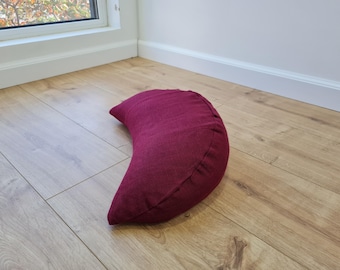 Linen Meditation Cresсent Cushion filled Buckwheat Hulls Yoga Crescent pillow