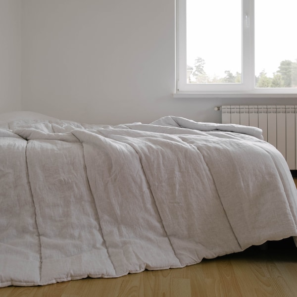 White Winter Organic HEMP + FLAX comforter  blanket duvet  quilt - linen fabric+filler organic Hemp fiber  Full Qeen King size Duvet insert
