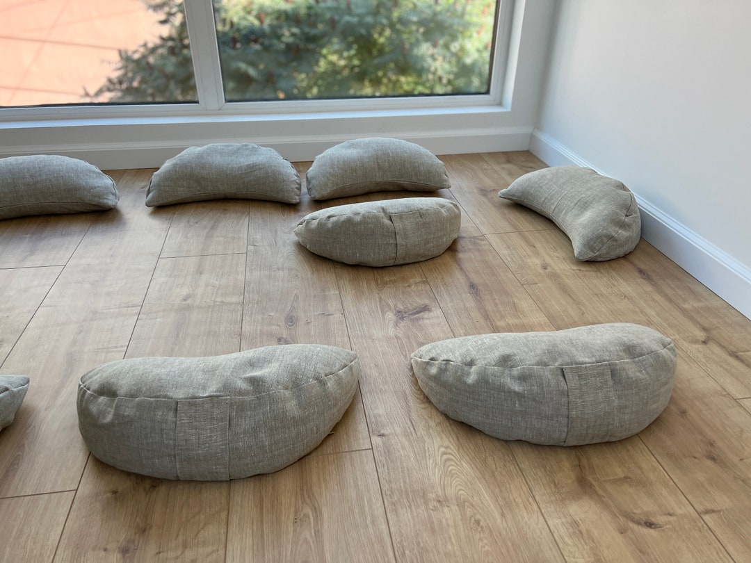 Set of 5pcs Linen Meditation Cresсent Cushions Filled Organic Buckwheat