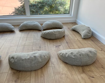 Set of 5pcs Linen Meditation Cresсent cushions filled organic buckwheat hulls high quality buckwheat yoga studio