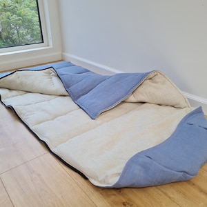 Sac de couchage en lin naturel pour enfants avec capuche, tapis de sieste pour enfants, sac de couchage de camping, rembourrage en fibres de chanvre biologique