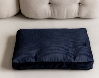 Hemp Pet Mat Pad Cushion Removable Washable 100% Cotton Cover dark blue velor Organic Hemp Fiber Filler in Natural Cotton Fabric Padded Dog