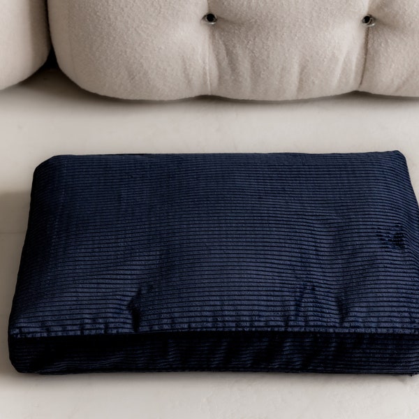 Hemp Pet Mat Pad Cushion Removable Washable 100% Cotton Cover dark blue velor Organic Hemp Fiber Filler in Natural Cotton Fabric Padded Dog