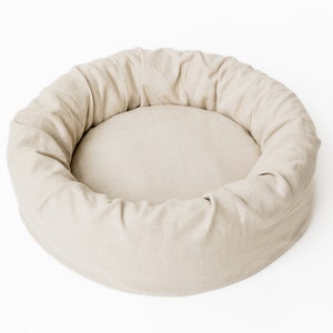 Cuna de cama para mascotas de lino de cáñamo redonda única con cubierta de lino natural no teñida lavable extraíble casa de fibra de cáñamo orgánica rellena regalo ecológico imagen 7