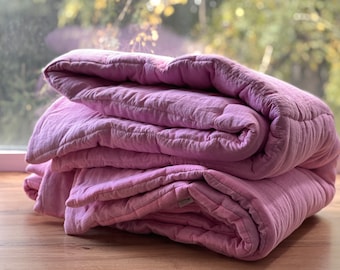 Warm HEMP Linen comforter blanket duvet - linen fabric filled organic Hemp fiber filler  Full Twin size Duvet insert pink linen bedding