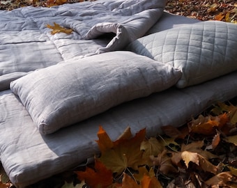 Organic Hemp Topper filled HEMP FIBER filler 2.5" (6-7cm) thick in non-dyed natural  Linen fabric with elastic bands at the corners Handmade