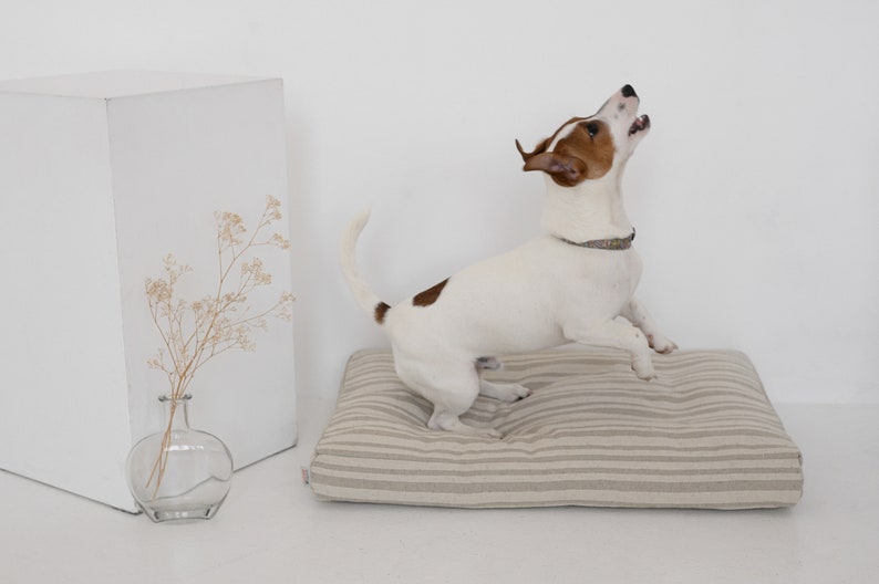 Natural Hemp Linen Pet Mat Pad Cushion Removable Washable Linen Cover Organic Hemp Fiber Filler in Natural Linen Fabric Padded Dog image 5