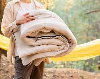 Thick HEMP Sleeping bag HEMP fabric filled organic Hemp fiber filling - Hemp sleep bag / blanket quilt, hand made