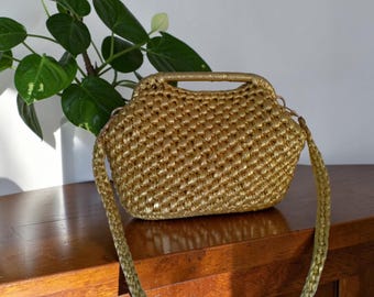 Handmade gold crochet bag, elegant wedding clutch, handcrafted evening bag for women, unique gift, women's formal accessory