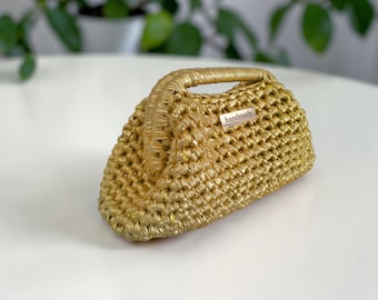Bolso de mano metálico dorado para mujer, elegante bolso de noche hecho a mano, bolso chic para bodas, ceremonias y cócteles.
