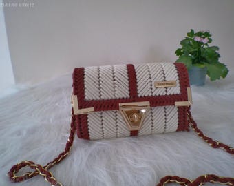 Bolso de plástico de crochet y lona, bolso de diseñador, bolso de mujer hecho a mano, bolso de accesorio de moda, bolso de fiesta de cumpleaños